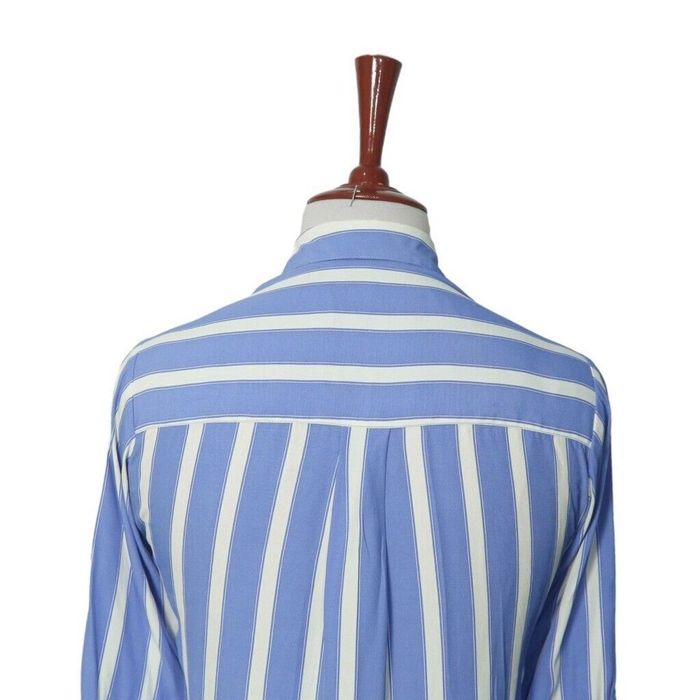 Womens Silky Shirt Button Up Blue White Striped Summer Lightweight Tunic Medium - Picture 6 of 7
